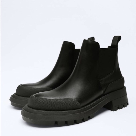 ZARA LEATHER RUBBERISED TOE ANKLE BOOTS - Picture 1 of 6